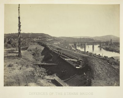 Verdedigingswerken van de Etawah-brug, 1866 door George N. Barnard