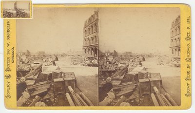 Stereofoto van kluizen uit de ruïnes op Dearborn Street na de brand van Chicago in 1871, 1871 door George N. Barnard