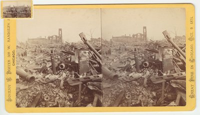 Stereofoto van de ruïnes van de Mammoth Store van Field & Leiter na de brand van Chicago in 1871, 1871 door George N. Barnard