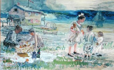 Picknick op het Strand door George Overbury Hart