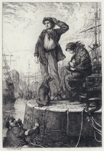 Emigranten in Liverpool (ets) door George Percy Jacomb Hood