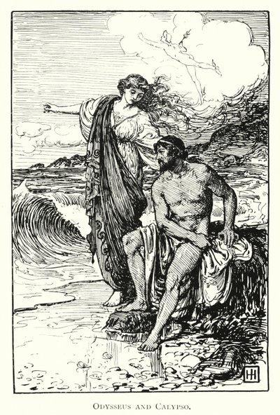Odyssee: Odysseus en Calypso door George Percy Jacomb Hood