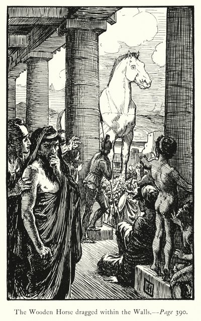 De Ilias: Het houten paard binnen de muren gesleept door George Percy Jacomb Hood