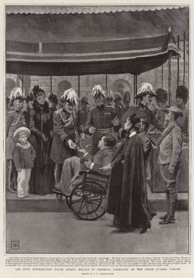 De Koning deelt Zuid-Afrika Medailles uit aan de Imperial Yeomanry op de Horse Guards Parade door George Percy Jacomb Hood