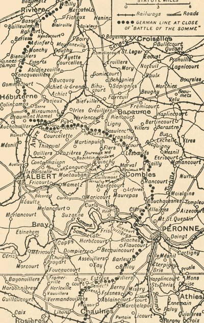 Kaart ter illustratie van de Slag aan de Somme, 1919 door George Philip and Son Ltd