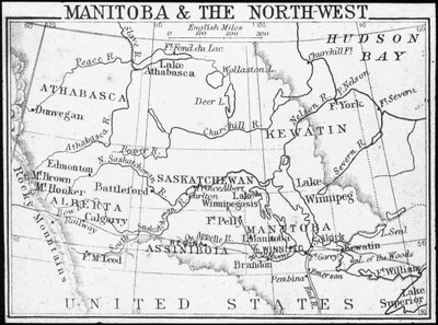 Kaart van Manitoba en het Noordwesten, Canada door George Philip and Son Ltd