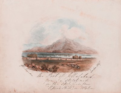 Het Fort van Jellalabad van een schets ter plaatse gemaakt in 1842 door George Powell Thomas