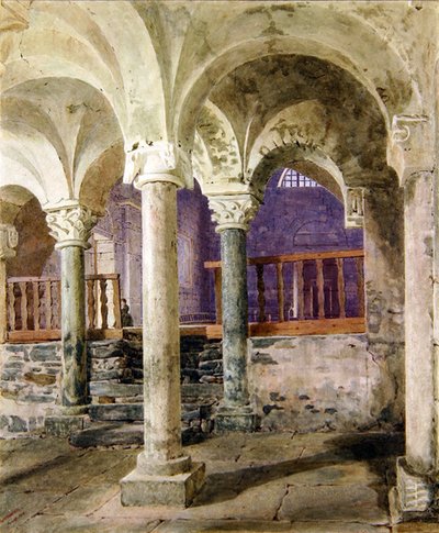 Crypte van St. Nicolaas Giornico, Kanton Ticino, Zwitserland door George Price Boyce