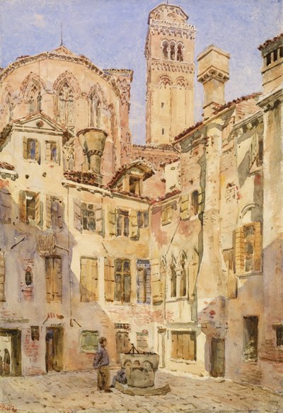 De kerk van de Frari, Venetië, vanaf de Campiello San Rocco, 1854 door George Price Boyce