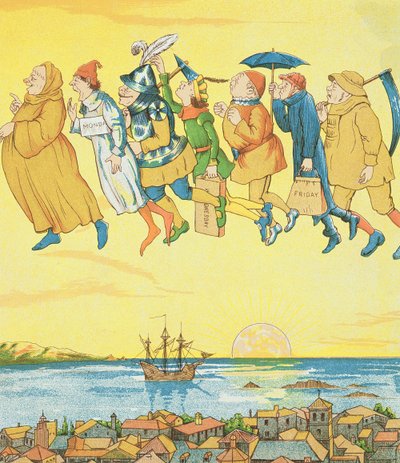 Dagen van de Week, illustratie uit Rumpelstiltskin door George R. Halkett
