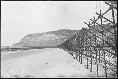 Het strand van Shanklin, met twee rijen Admiraliteitssteigers door George R. Long