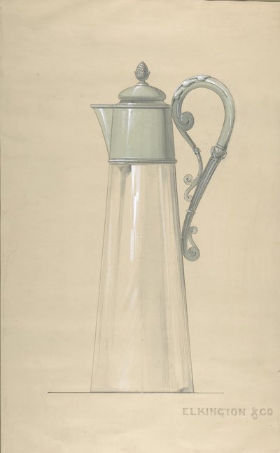 Ontwerp voor glazen en zilveren waterkan met deksel, 1820-65 door George Richards Elkington