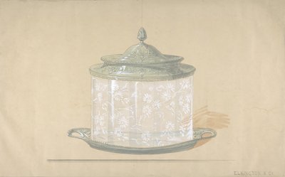 Ontwerp voor een glazen doos met een zilveren basis en deksel, 1820-65 door George Richards Elkington