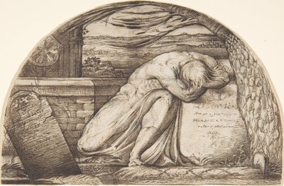 Een figuur die huilt boven een graf door George Richmond
