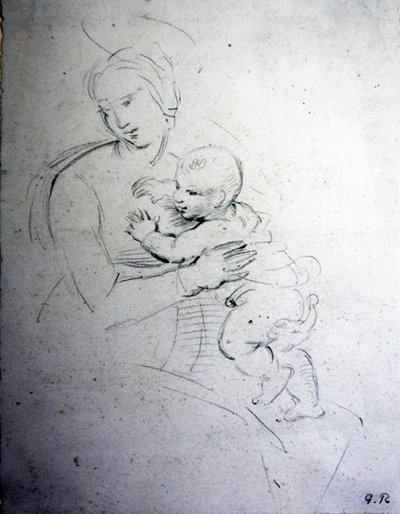 Een moeder en haar kind - studie voor de Ouden door George Richmond