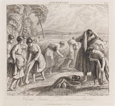 Oogst, Augsbourg, ca. 1821 (ets) door George Robert Lewis
