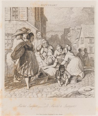 Markt, Stuttgart, ca. 1821 door George Robert Lewis