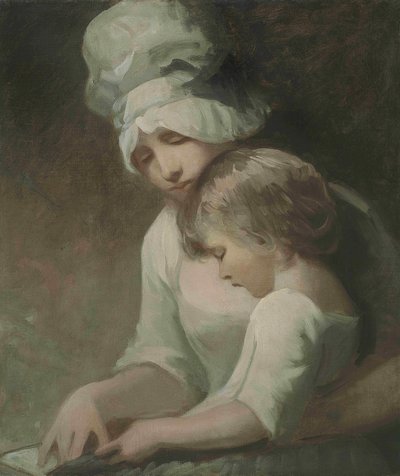 Een Moeder en Kind Lezen Mrs Cumberland en haar zoon door George Romney