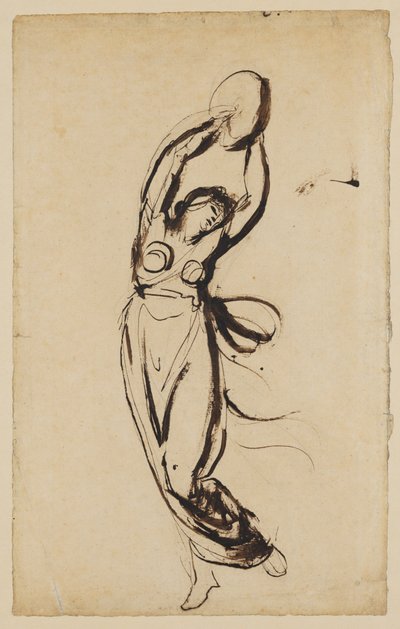 Een nimf die danst met een tamboerijn door George Romney
