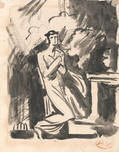 Iphigenia, geknield bij een altaar door George Romney