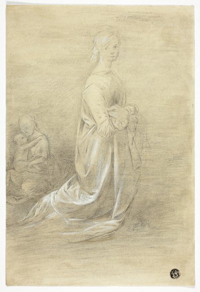 Knielende vrouw, zittende moeder en kind door George Romney
