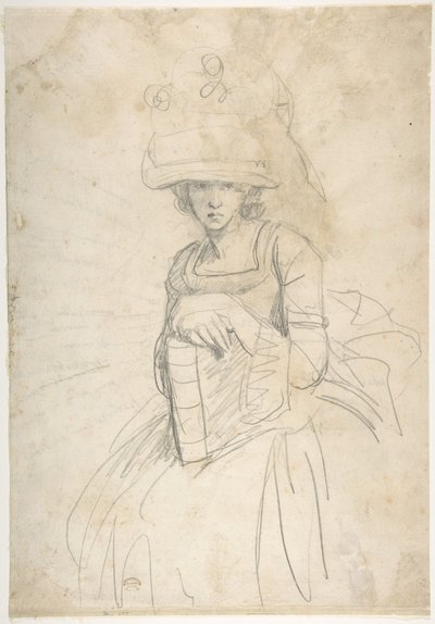 Vrouw met een boek (voorkant); Schema voor het aanbrengen van kleuren op een palet (achterkant) door George Romney
