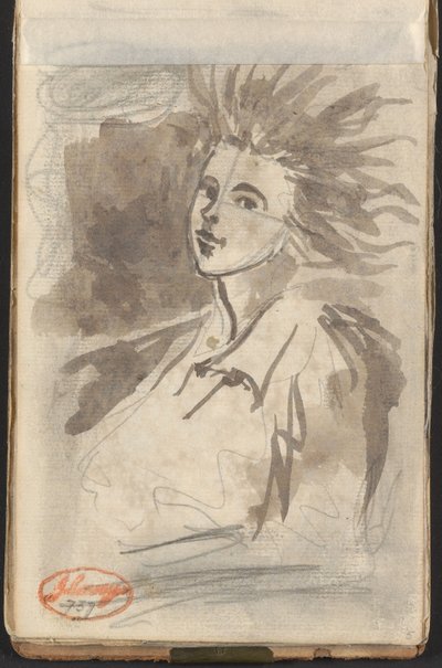 Dame met wapperend haar door George Romney