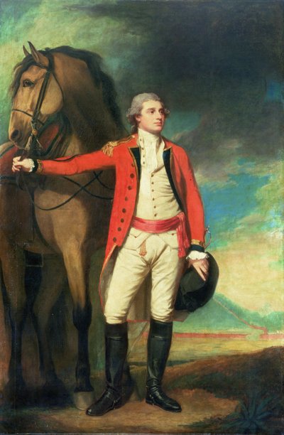 Portret van Generaal-majoor James Hartley, In Kapiteinsuniform van het Bombay Leger door George Romney
