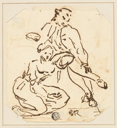 Zittende man en vrouw door George Romney