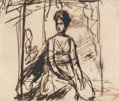 Zittende vrouw, mogelijk mevrouw Harris door George Romney