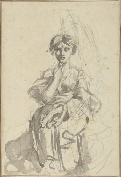 Zittende vrouwenfiguur door George Romney