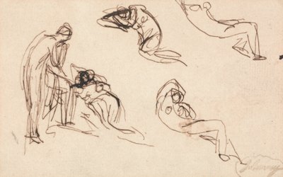 Staande figuur en vier liggende figuren door George Romney