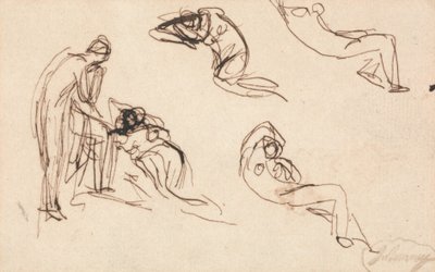 Staand figuur en vier liggende figuren door George Romney