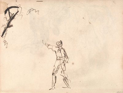 Staand figuur met opgeheven arm, mogelijk Macbeth door George Romney