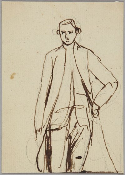 Staand mannelijk figuur, linkerhand op de heup, portretstudie door George Romney