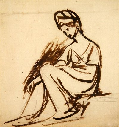 Studie voor een portret van een zittende dame door George Romney