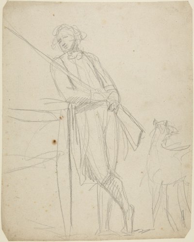 Studie voor een portret ten volle van een man met een pistool in zijn hand door George Romney