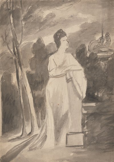 Vrouw bij een zuil door George Romney