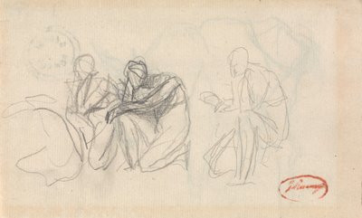 Drie knielende figuren door George Romney