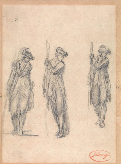 Drie schetsen van een man in uniform door George Romney