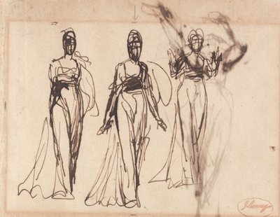 Drie studies van een staande vrouw, mogelijk Circe door George Romney