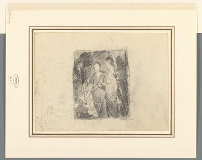 Twee vrouwenfiguren tussen bomen door George Romney