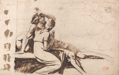 Twee geliefden (Man ontwaakt uit een droom) door George Romney