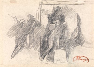 Twee schetsen van een halfknielende figuur door George Romney