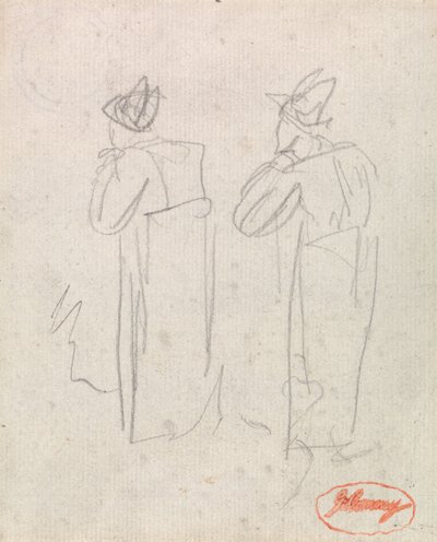 Twee staande figuren met hoge hoeden door George Romney