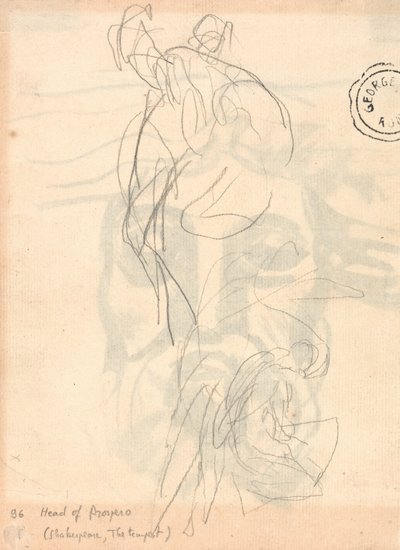 Twee studies, een man die een lichaam draagt, en een knielende vrouw door George Romney
