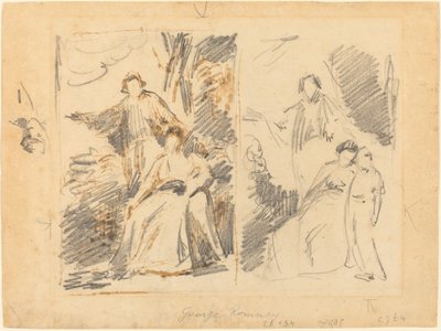 Twee Studies voor een Portret van de Familie Warren door George Romney