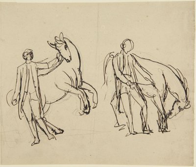 Twee studies voor een portret van een man met een paard door George Romney