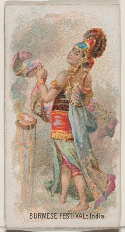 Birmees Festival, India, uit de serie Holidays N80 voor Duke merk sigaretten, 1890 door George S. Harris and Sons
