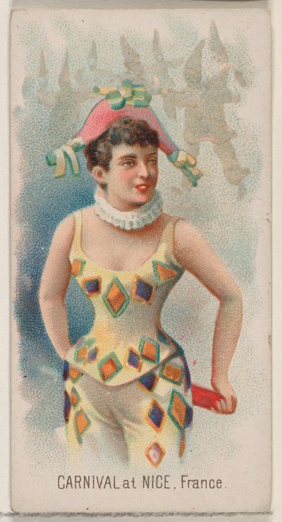 Carnaval in Nice, Frankrijk, uit de serie Holidays N80 voor Duke merk sigaretten door George S. Harris and Sons